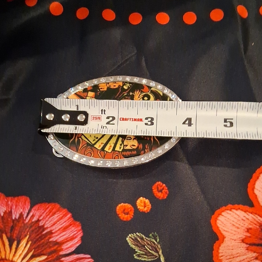 Lady Aces  Black and Orange Rhinestone Oval  Belt Buckle - Picture 4 of 6